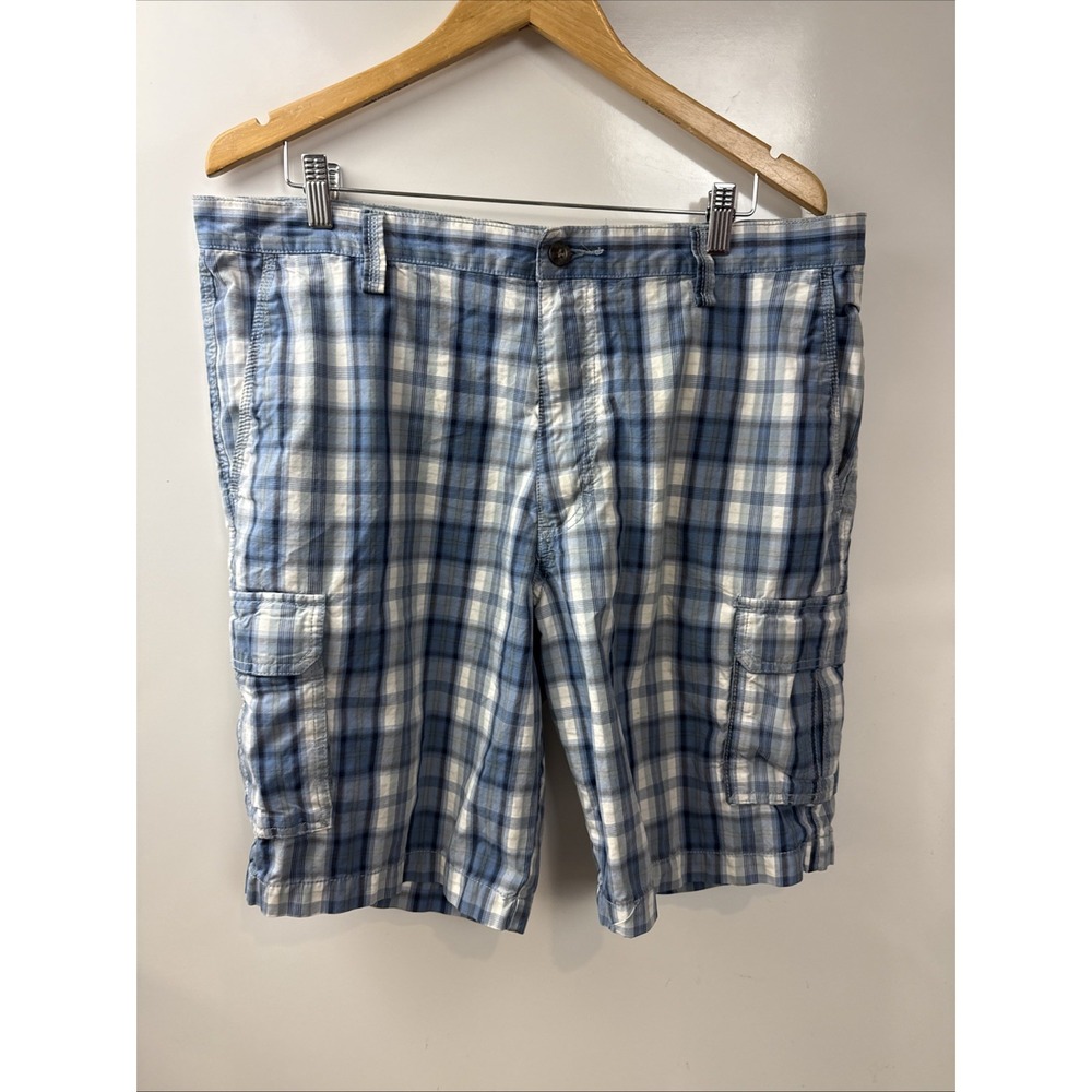 Dockers Blue Plaid Cotton Cargo Shorts Men's Size 38